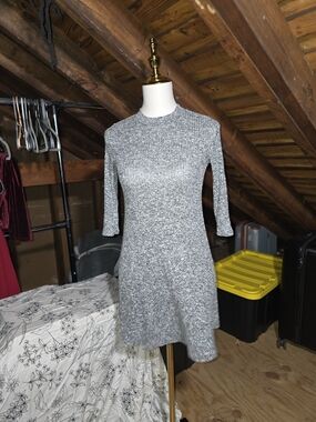Classic Gray Knit Fit-and-Flare Dress